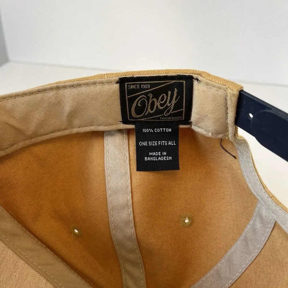 Obey Box Logo Snapback Hat Flat Bill Camel Brown Black Men’s One Size Adjustable - Picture 5 of 6